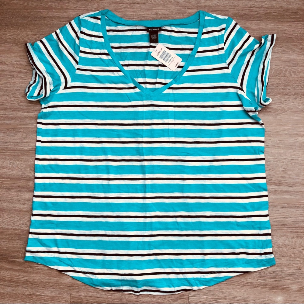 NWT Torrid Top teal black white stripe t shirt